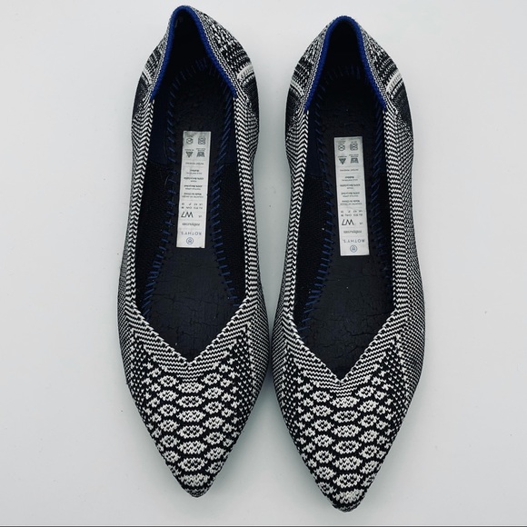 ROTHY’S The Point Pointed Flats Black White Python W7 Size 7 - Picture 11 of 12